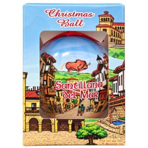 Bola de Navidad de Santillana del Mar con bisonte de Altamira y caja ilustrada