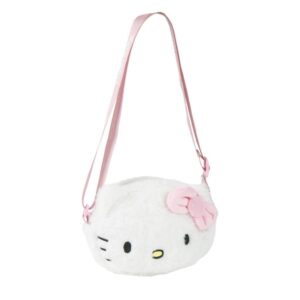 Bolso de peluche Hello Kitty blanco con lazo rosa de 17 × 14 × 4 cm