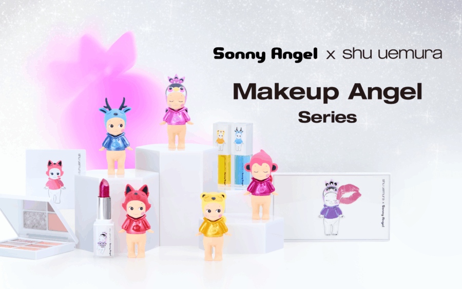 Colección Sonny Angel x shu uemura Makeup Angel Series con cinco figuras coleccionables de colores
