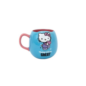 Taza Hello Kitty 3D de cerámica azul turquesa con asa rosa y diseño en relieve